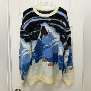 Forever 21 Blue and Cream Textured knit Sweater - Men XL